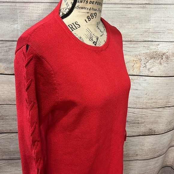 Ball of Cotton Lightweight Sweater Lace Up 3/4 Sleeves Red Size Small - Picture 3 of 7